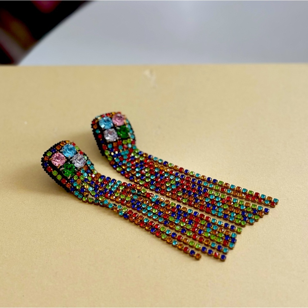 Multicolor Crystal Fringe Earrings